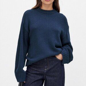 NA-KD Navy Round Neck Knitted Sweater Size L